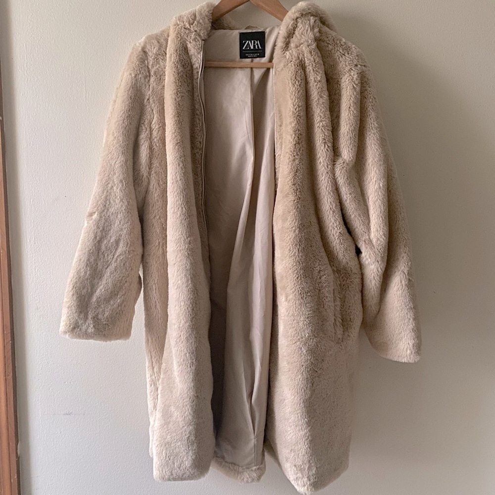 Zara Long Winter Faux-fur coat